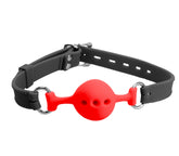 Love In Leather Silicone Gag with Breathable Ball Black / Red Black Red Bondage Gags and Bits